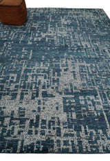 9x12 Hand Knotted Blue and Silver Modern Abstract Contemporary Recycled Silk Area Rug