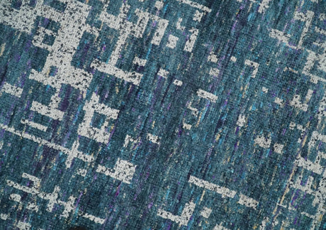 9x12 Hand Knotted Blue and Silver Modern Abstract Contemporary Recycled Silk Area Rug