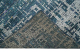 9x12 Hand Knotted Blue and Silver Modern Abstract Contemporary Recycled Silk Area Rug