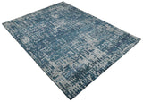9x12 Hand Knotted Blue and Silver Modern Abstract Contemporary Recycled Silk Area Rug