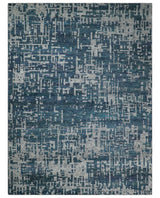 9x12 Hand Knotted Blue and Silver Modern Abstract Contemporary Recycled Silk Area Rug