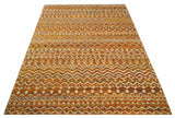 9x12 Hand Knotted Gold and White Modern Contemporary Southwestern Tribal Trellis Recycled Silk Area Rug
