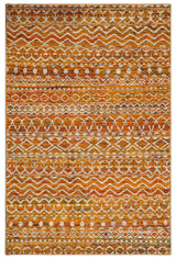 9x12 Hand Knotted Gold and White Modern Contemporary Southwestern Tribal Trellis Recycled Silk Area Rug