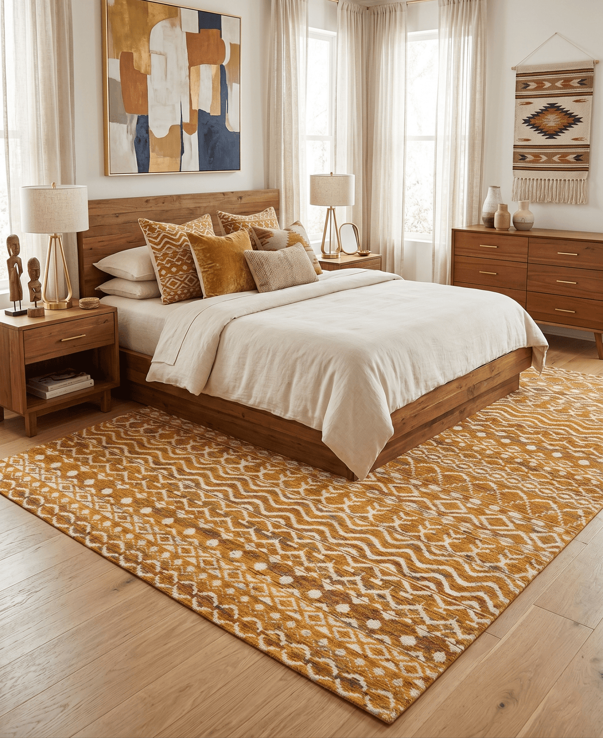 9x12 Hand Knotted Gold and White Modern Contemporary Southwestern Tribal Trellis Recycled Silk Area Rug