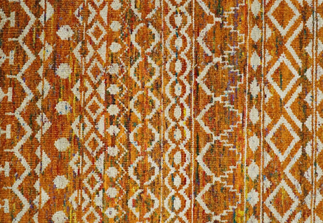 9x12 Hand Knotted Gold and White Modern Contemporary Southwestern Tribal Trellis Recycled Silk Area Rug
