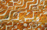 9x12 Hand Knotted Gold and White Modern Contemporary Southwestern Tribal Trellis Recycled Silk Area Rug