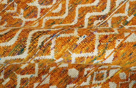 9x12 Hand Knotted Gold and White Modern Contemporary Southwestern Tribal Trellis Recycled Silk Area Rug