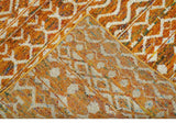 9x12 Hand Knotted Gold and White Modern Contemporary Southwestern Tribal Trellis Recycled Silk Area Rug