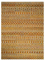 9x12 Hand Knotted Gold and White Modern Contemporary Southwestern Tribal Trellis Recycled Silk Area Rug