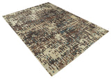 9x12 Hand Knotted Ivory and Brown Modern Abstract Contemporary Recycled Silk Area Rug