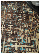 9x12 Hand Knotted Ivory and Brown Modern Abstract Contemporary Recycled Silk Area Rug
