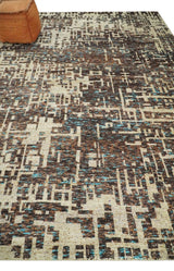 9x12 Hand Knotted Ivory and Brown Modern Abstract Contemporary Recycled Silk Area Rug