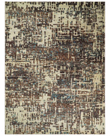 9x12 Hand Knotted Ivory and Brown Modern Abstract Contemporary Recycled Silk Area Rug