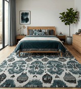 9x12 Hand Knotted Ivory, Teal and Brown Contemporary Style Recycled Silk Area Rug