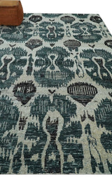 9x12 Hand Knotted Ivory, Teal and Brown Contemporary Style Recycled Silk Area Rug