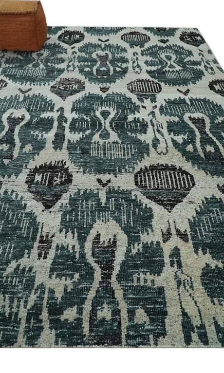 9x12 Hand Knotted Ivory, Teal and Brown Contemporary Style Recycled Silk Area Rug