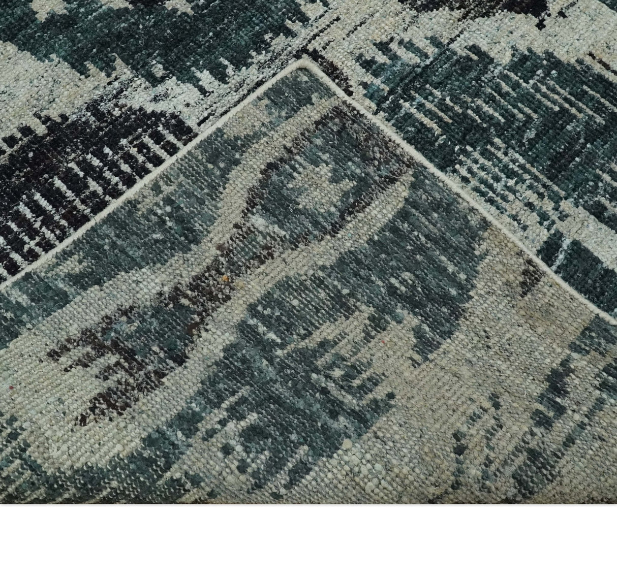 9x12 Hand Knotted Ivory, Teal and Brown Contemporary Style Recycled Silk Area Rug