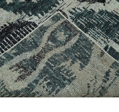9x12 Hand Knotted Ivory, Teal and Brown Contemporary Style Recycled Silk Area Rug