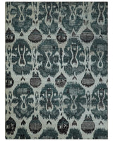 9x12 Hand Knotted Ivory, Teal and Brown Contemporary Style Recycled Silk Area Rug