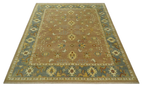 9x12 Hand Knotted Light Rust and Blue Traditional Wool Area Rug, Kids, Living Room and Bedroom Rug | AC38912