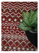 9x12 Hand Knotted Maroon and White Modern Contemporary Southwestern Tribal Trellis Recycled Silk Area Rug