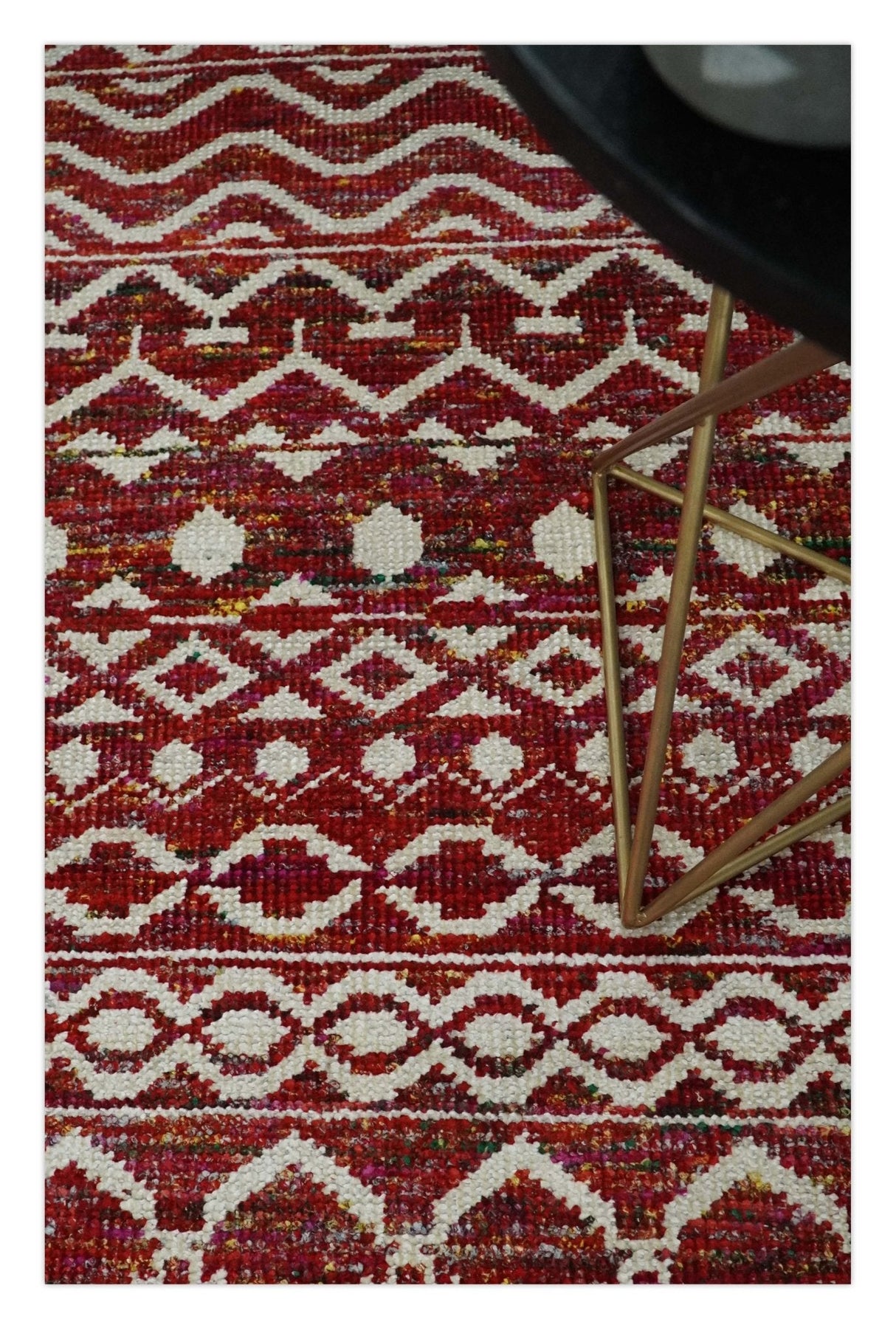 9x12 Hand Knotted Maroon and White Modern Contemporary Southwestern Tribal Trellis Recycled Silk Area Rug