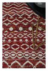 9x12 Hand Knotted Maroon and White Modern Contemporary Southwestern Tribal Trellis Recycled Silk Area Rug