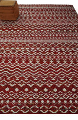 9x12 Hand Knotted Maroon and White Modern Contemporary Southwestern Tribal Trellis Recycled Silk Area Rug