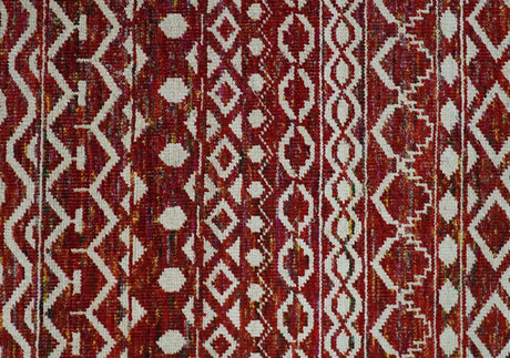 9x12 Hand Knotted Maroon and White Modern Contemporary Southwestern Tribal Trellis Recycled Silk Area Rug
