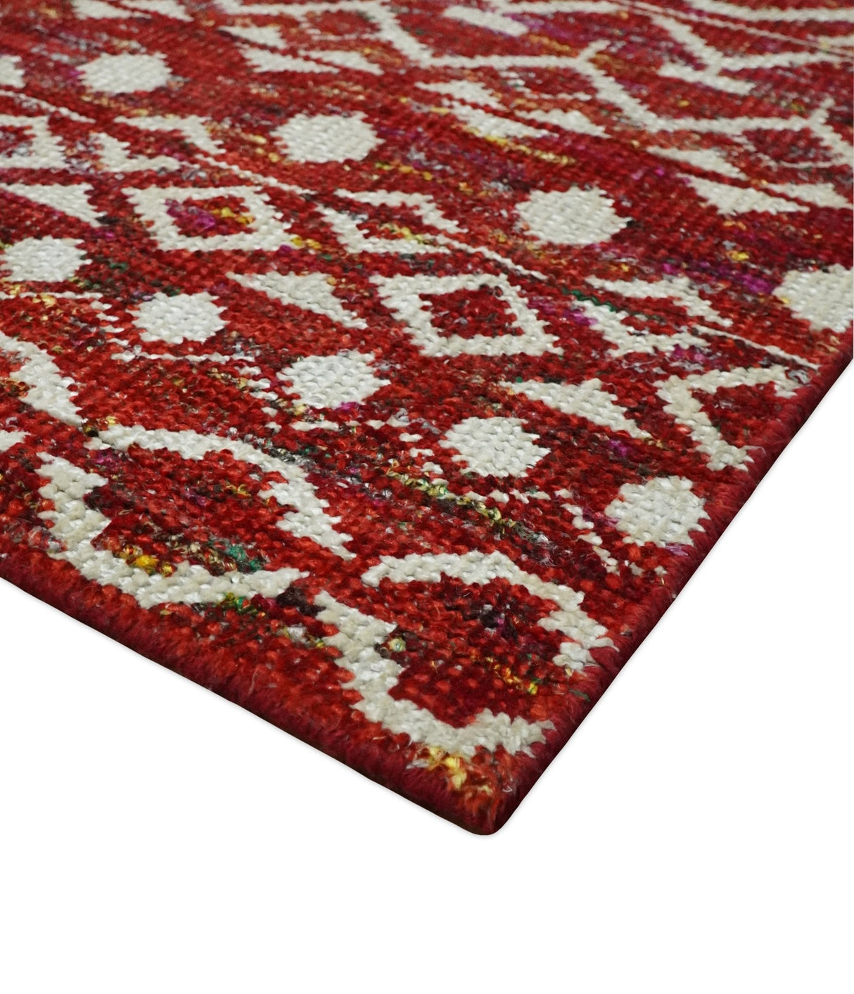 9x12 Hand Knotted Maroon and White Modern Contemporary Southwestern Tribal Trellis Recycled Silk Area Rug