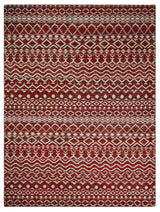 9x12 Hand Knotted Maroon and White Modern Contemporary Southwestern Tribal Trellis Recycled Silk Area Rug