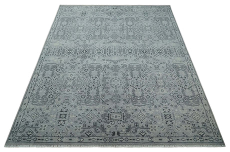 9x12 Hand Knotted Silver, Ivory and Charcoal Traditional Antique Style Wool Rug