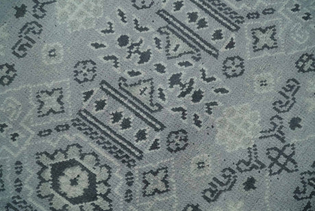 9x12 Hand Knotted Silver, Ivory and Charcoal Traditional Antique Style Wool Rug