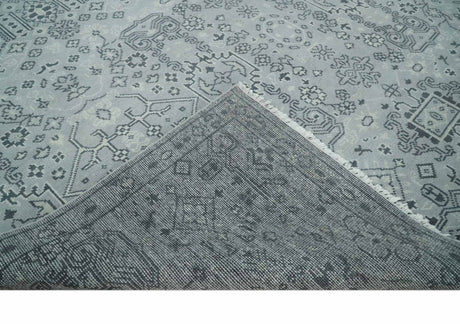 9x12 Hand Knotted Silver, Ivory and Charcoal Traditional Antique Style Wool Rug