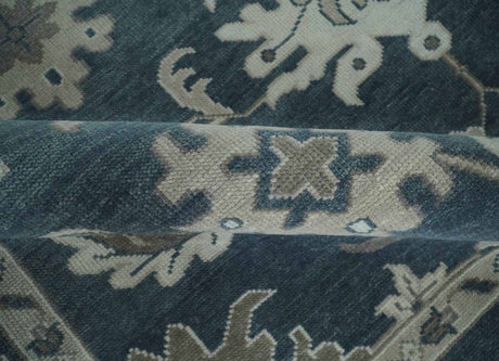 9x12 Hand Knotted Teal and Silver Traditional Oushak Wool Area Rug