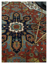 9x12 Premium Fine Hand Knotted Blue, Brown and Ivory Traditional wool Area Rug