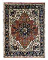 9x12 Premium Fine Hand Knotted Blue, Brown and Ivory Traditional wool Area Rug