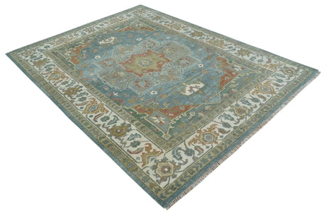 9x12 Silver, Gray and Ivory Hand Knotted Traditional Wool Area Rug
