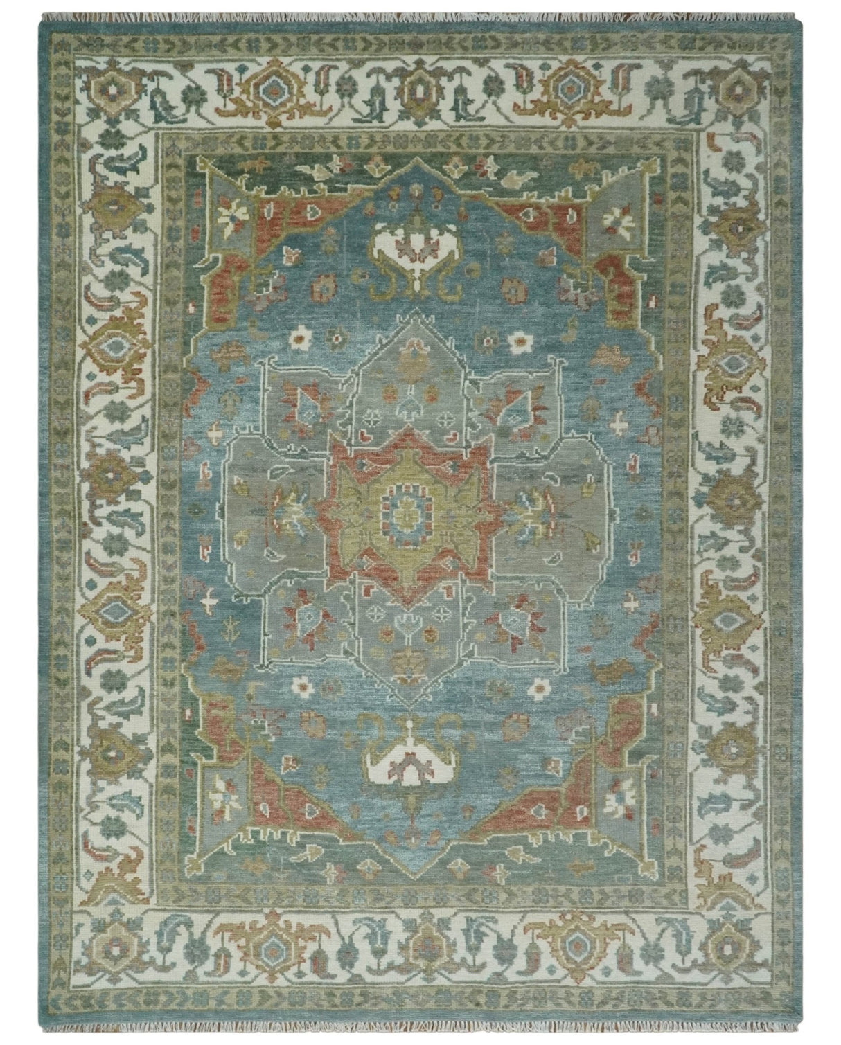 9x12 Silver, Gray and Ivory Hand Knotted Traditional Wool Area Rug