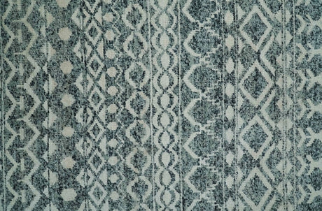 9x13 Hand Knotted Ivory and Teal Blue Modern Contemporary Southwestern Tribal Trellis Recycled Silk Area Rug