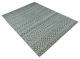 9x13 Hand Knotted Ivory and Teal Blue Modern Contemporary Southwestern Tribal Trellis Recycled Silk Area Rug