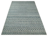 9x13 Hand Knotted Ivory and Teal Blue Modern Contemporary Southwestern Tribal Trellis Recycled Silk Area Rug