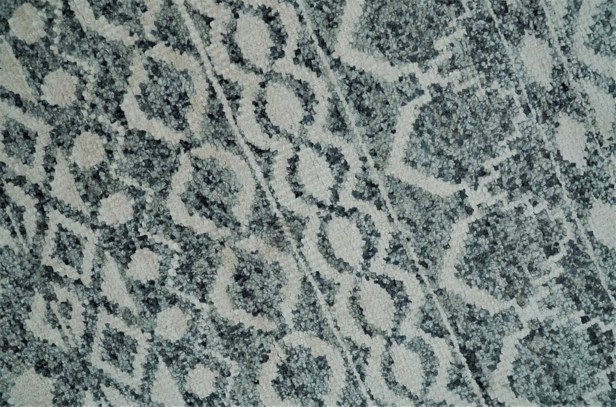 9x13 Hand Knotted Ivory and Teal Blue Modern Contemporary Southwestern Tribal Trellis Recycled Silk Area Rug