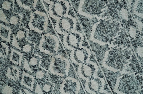 9x13 Hand Knotted Ivory and Teal Blue Modern Contemporary Southwestern Tribal Trellis Recycled Silk Area Rug