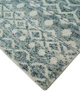 9x13 Hand Knotted Ivory and Teal Blue Modern Contemporary Southwestern Tribal Trellis Recycled Silk Area Rug
