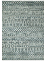 9x13 Hand Knotted Ivory and Teal Blue Modern Contemporary Southwestern Tribal Trellis Recycled Silk Area Rug