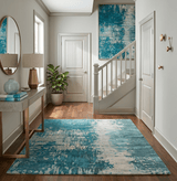 9x9 Square Teal and Beige Modern Abstract Handmade Wool and Art Silk Area Rug