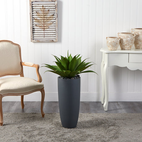 Agave in Gray Cylinder Planter-Parc Decor