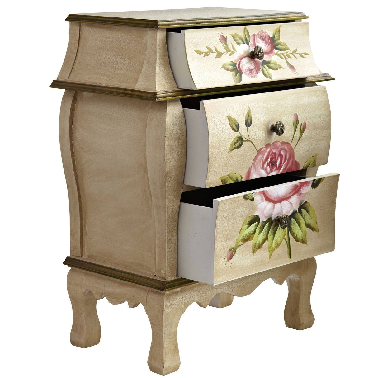 Antique Night Stand w/Floral Art-Parc Decor
