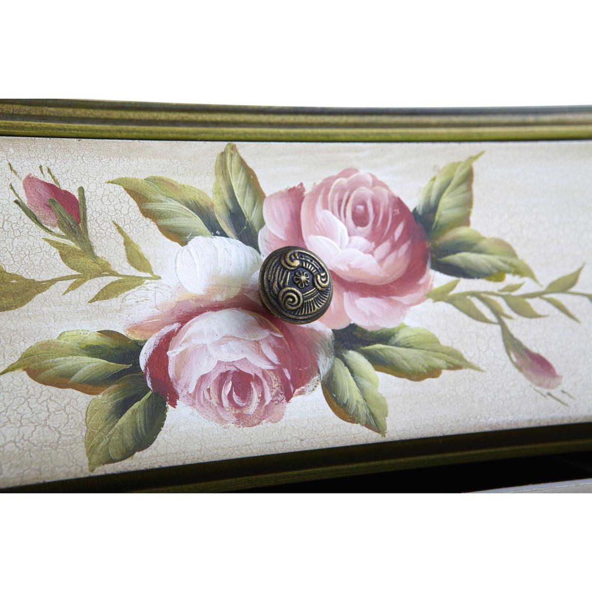 Antique Night Stand w/Floral Art-Parc Decor